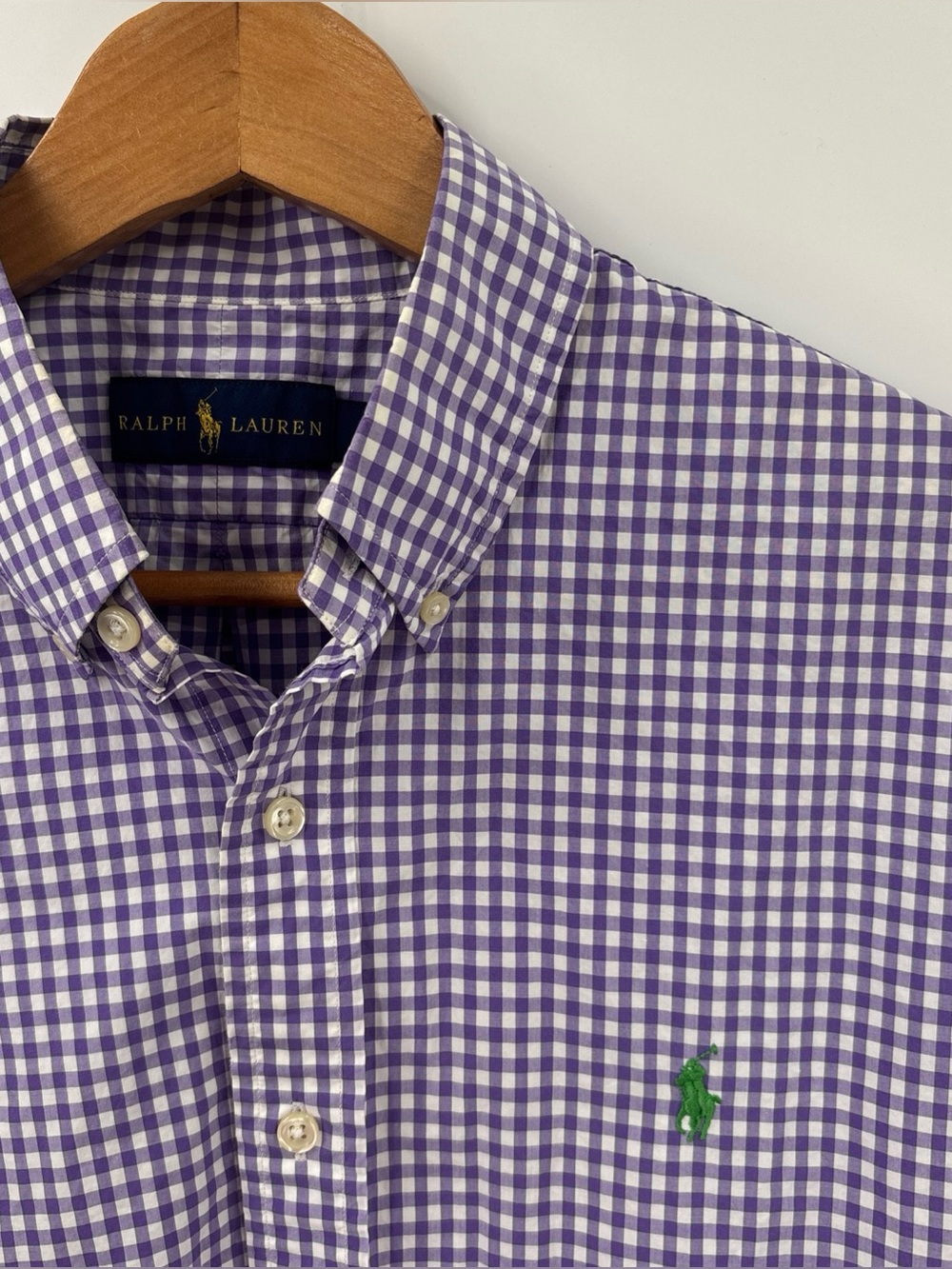 Ralph Lauren Men Button Down Shirt Large Purple Gingham Check Long Sleeve Preppy